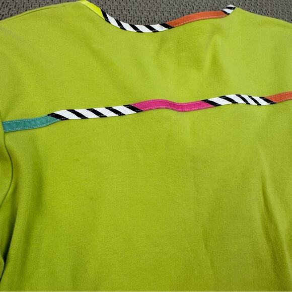 Berek Women’s Lime Green V-Neck Top with Colorful Stripes & Bell Sleeves ~ Smal - Picture 8 of 9